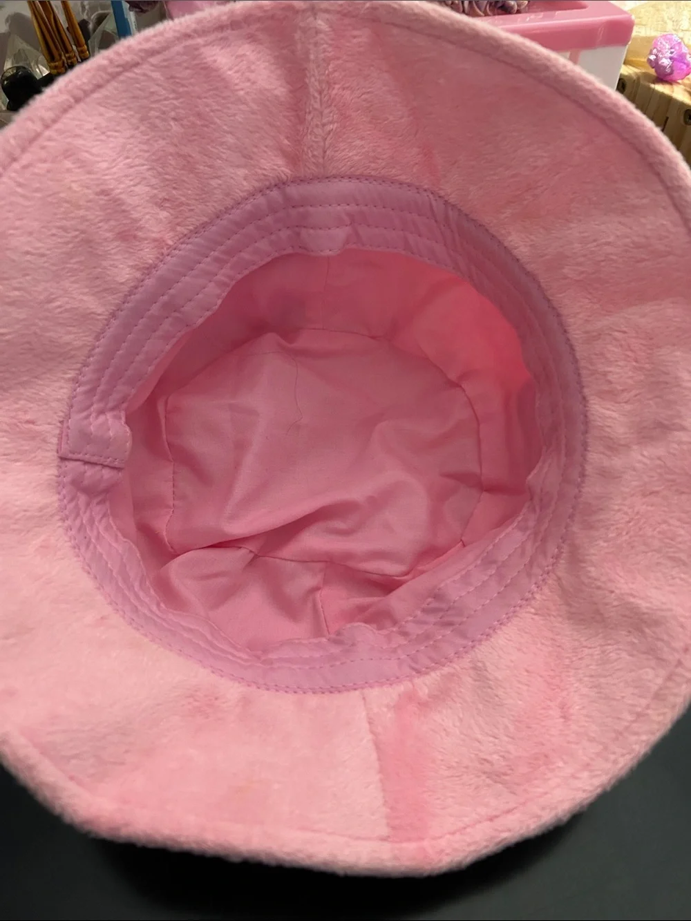 Trixie Cosmetics Plush Pink Bucket Hat with Embroidered Heart